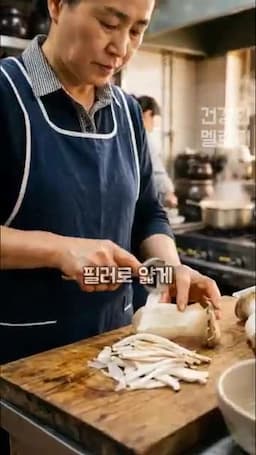 손질과 익히기 필러로 얇게 썰어 전자레인지에 2분 돌리기